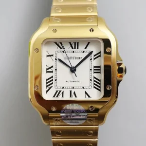 CARTIER DE SANTOS W20112Y1 BV FACTORY WHITE DIAL YELLOW STRAP