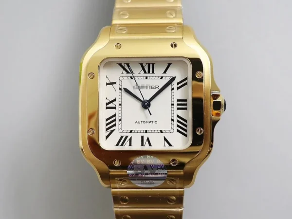 CARTIER DE SANTOS W20112Y1 BV FACTORY WHITE DIAL YELLOW STRAP